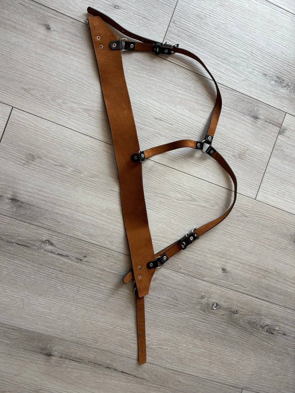 Adjustable Leather Harness Belt - Black/Tan